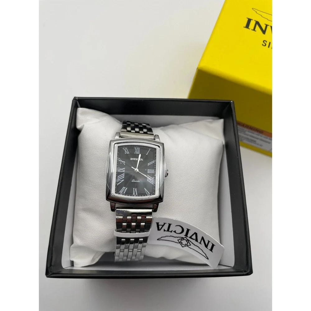 Invicta Women Specialty Rectangular Silver Stainless Steel Black Dial Watch NEW